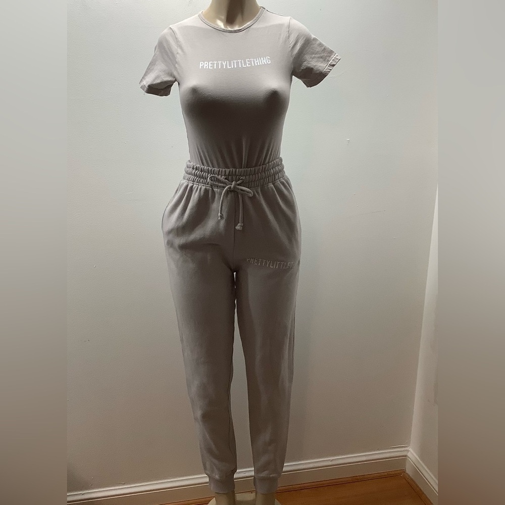 PrettyLittleThing Light Gray Women's Joggers & Bodysuit. Preloved